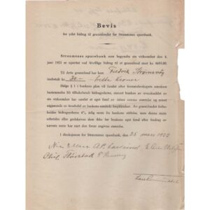 Straumsnes Sparebank - Grunnfondsbevis 1922